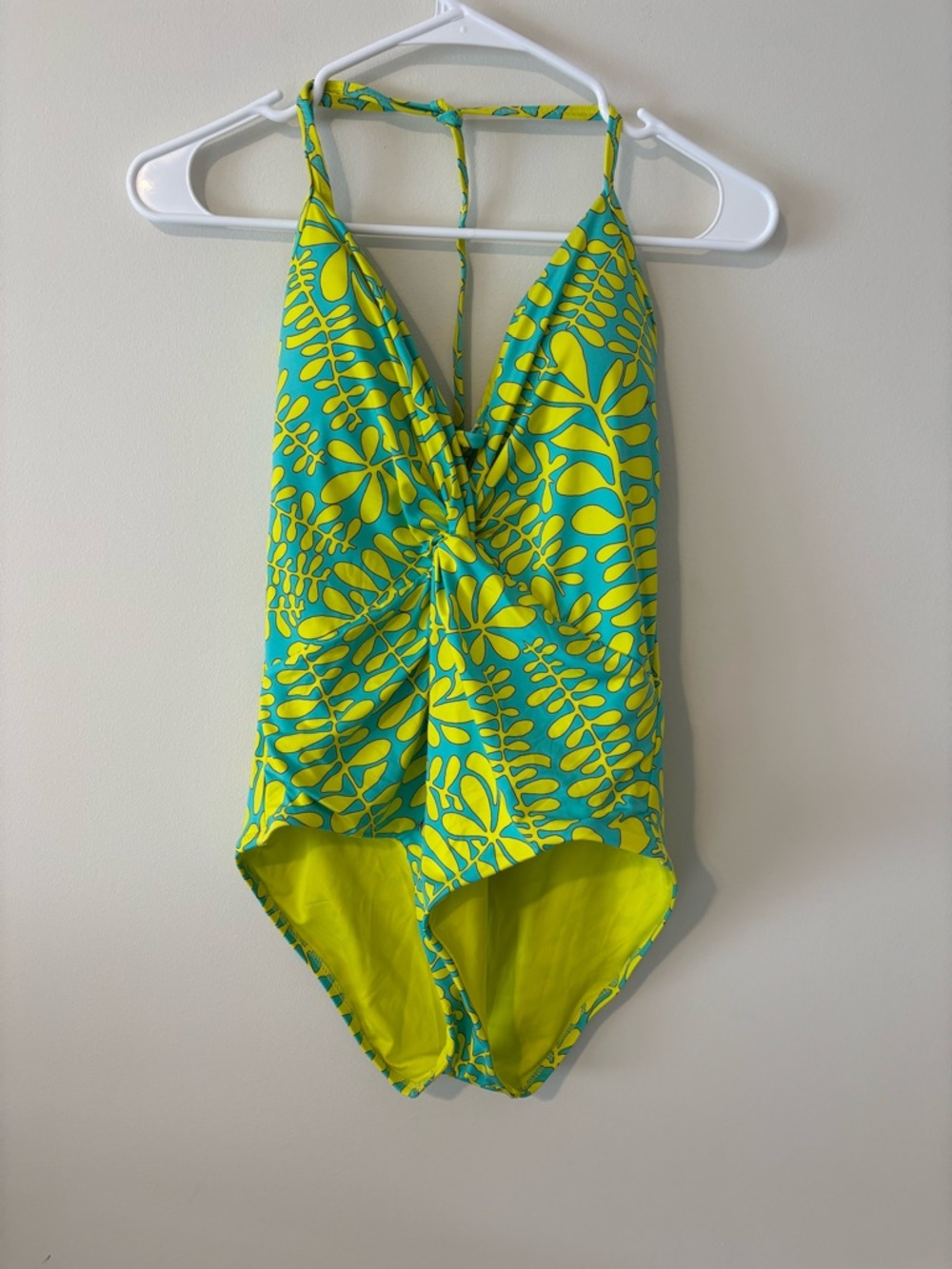 Trina Turk Teal and Lime Yellow Leaf-Print One-Piece Retro Swimsuit Size 10 - Picture 3 of 11